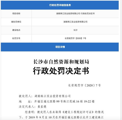 湖南珠江實業涉無證違規建設被罰 母公司珠江實業為A股上市公司